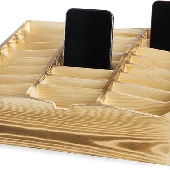 24 Grid Wooden Cell Phones Holder Caddy Storage Box Desktop Organizer Box - Picture 3 of 10
